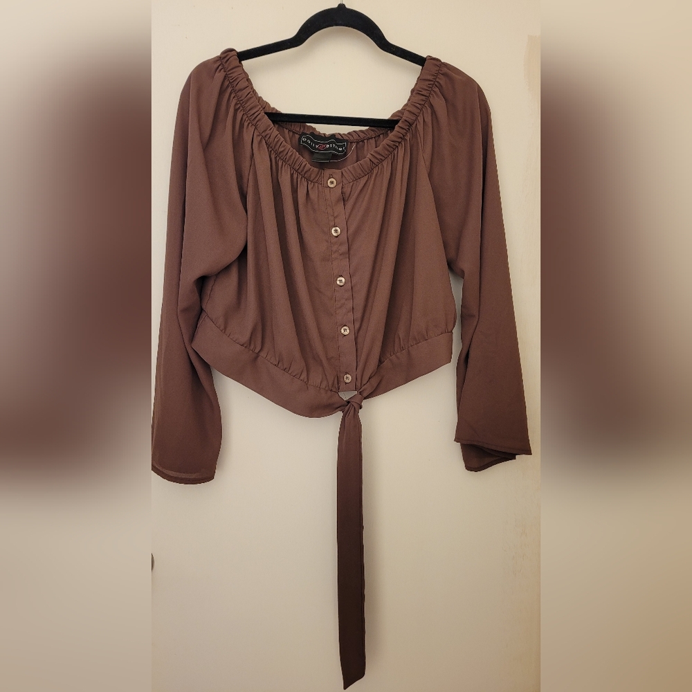 Brown Button-Up Women's Top
